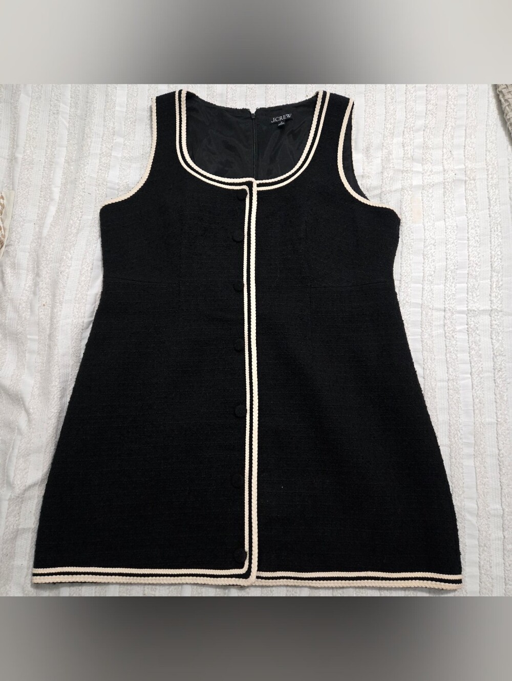 J. Crew - Sophia Tweed Sleeveless Mini Dress - Black w/Cream Piping
